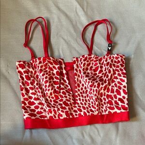 Red and light Pink Kissy Lip Print Bustier Top